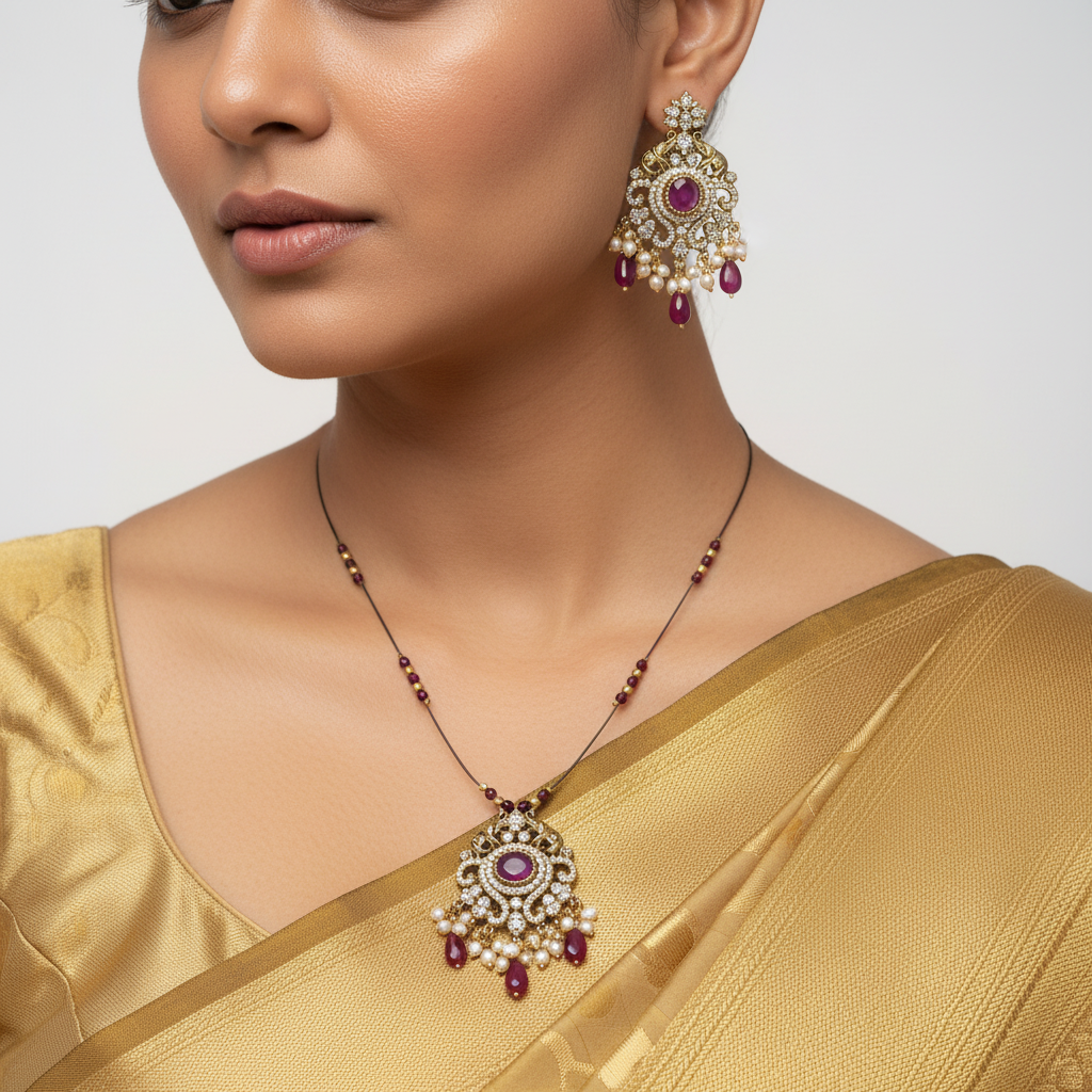 Aaradhya Ruby Pearl Necklace