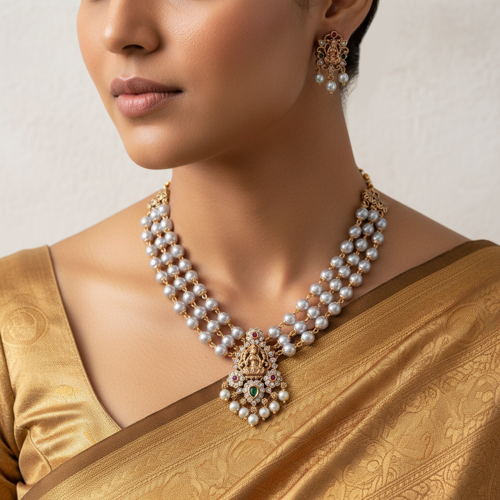 Pearl Lakshmi Necklace Set