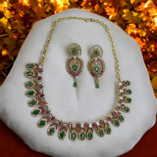 Regal Emerald and Ruby Necklace and Earrings Set
