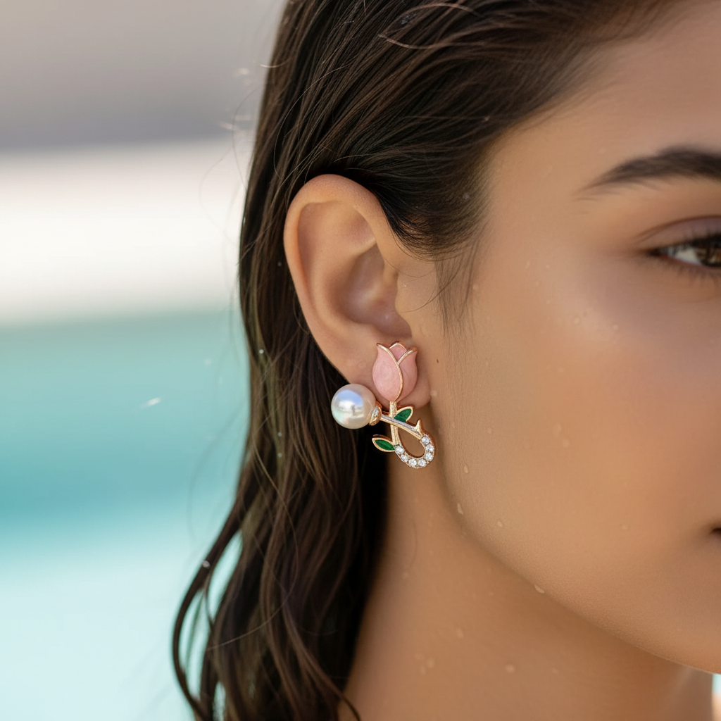 Blooming Rose Pearl Earrings