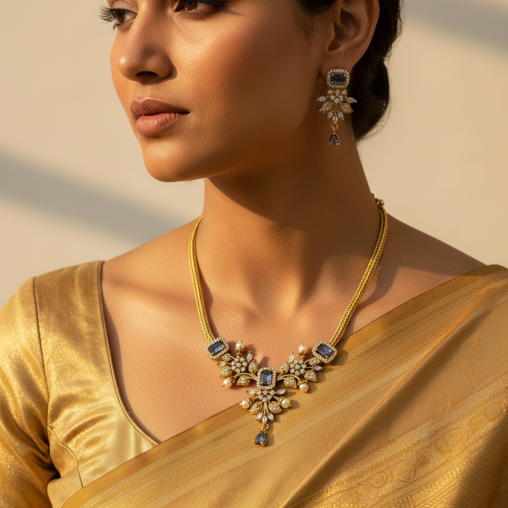 💙 "Nayantara" Royal Sapphire Necklace Set 💙