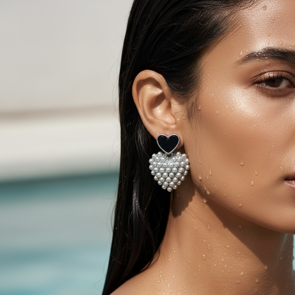 Heart Pearl Drop Earrings