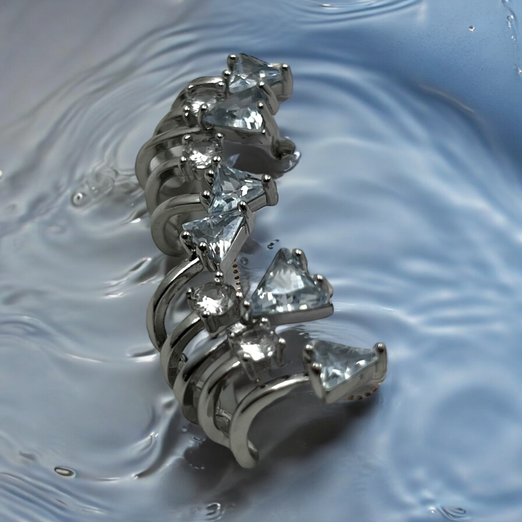 Silver Geometric Multi-Crystal Earrings