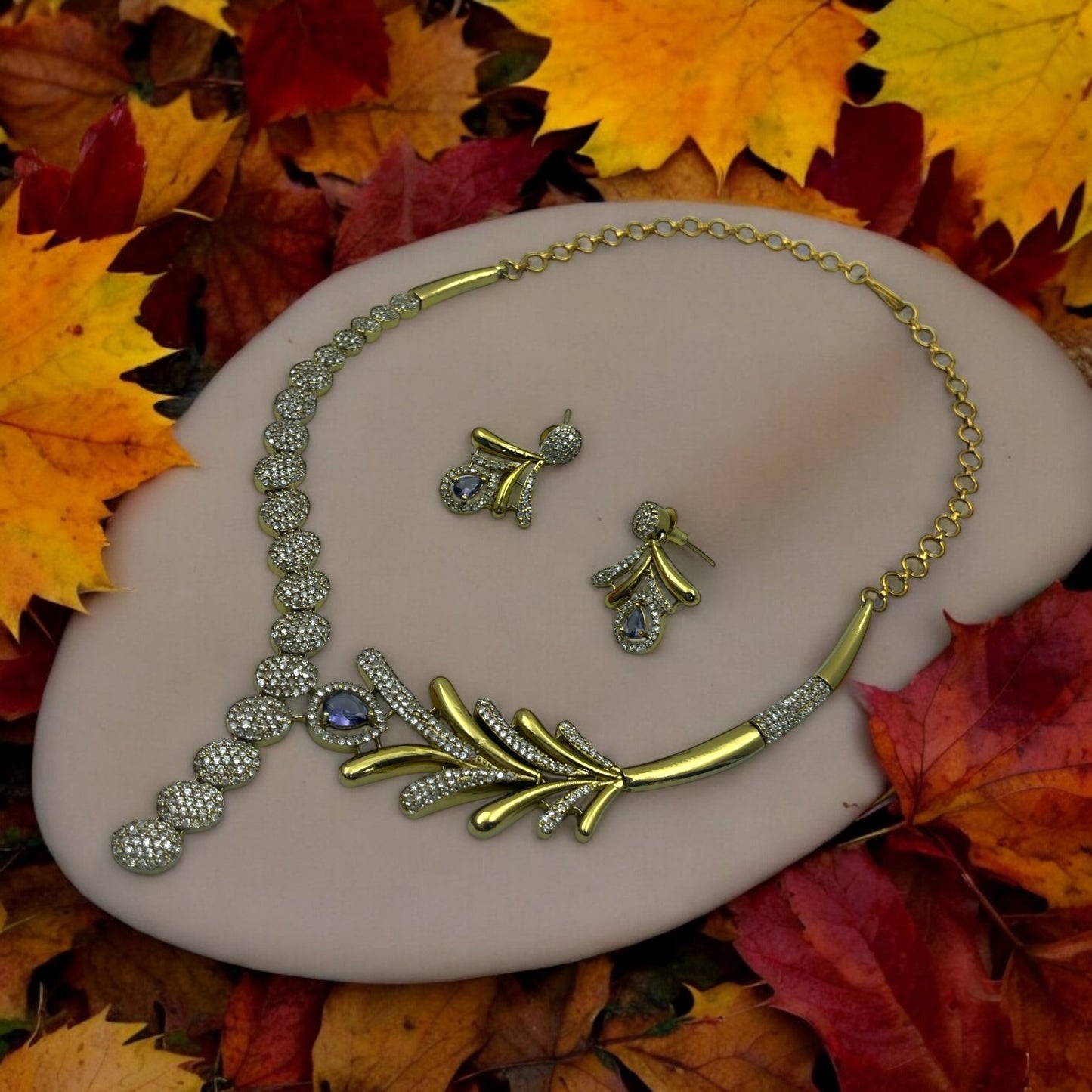 🍂✨ "Golden Fern" Necklace Set ✨🍂