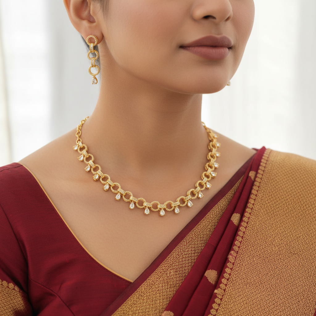 Elegance American Diamond (AD) Necklace and Earrings Set