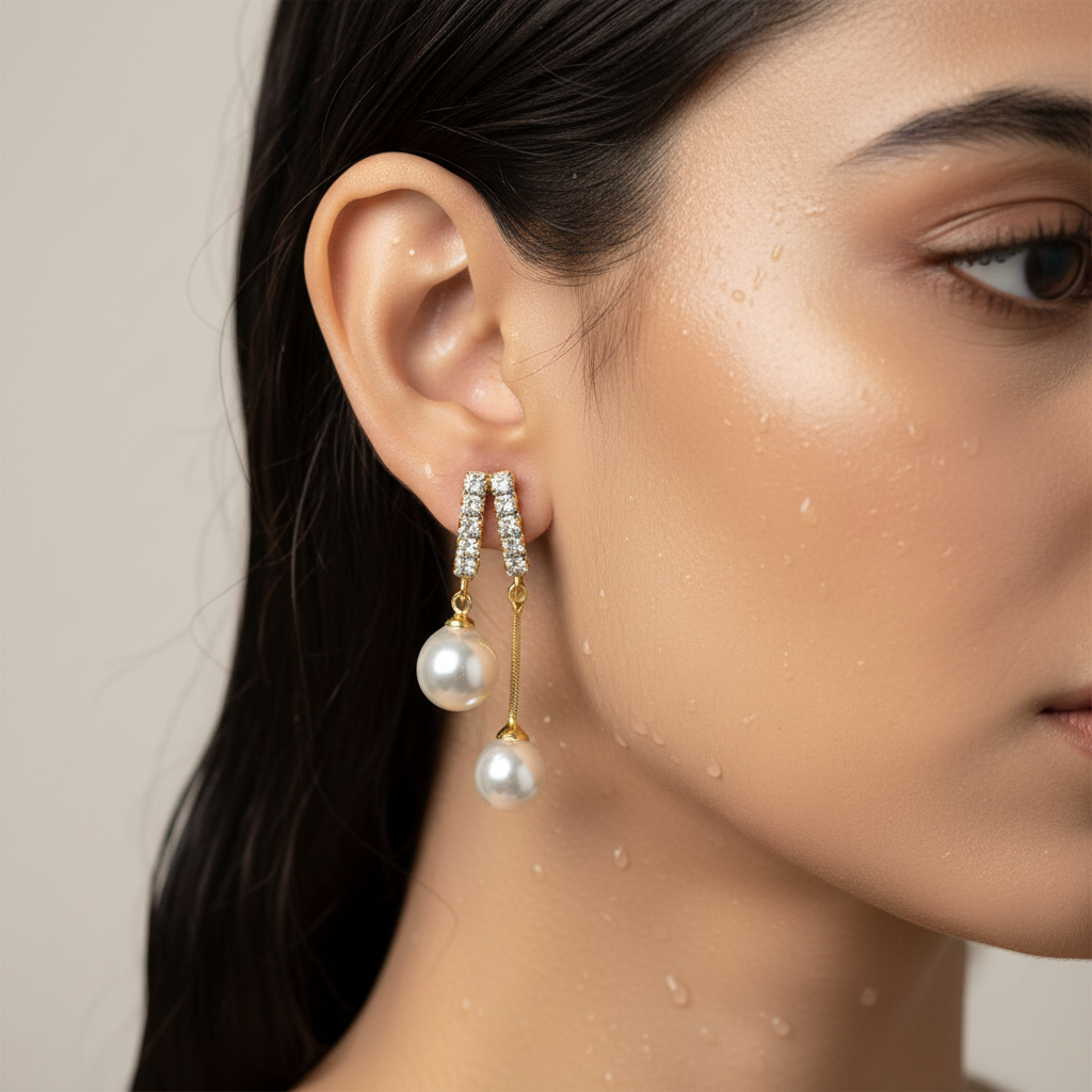 Crystal Hoop Pearl Drop Earrings