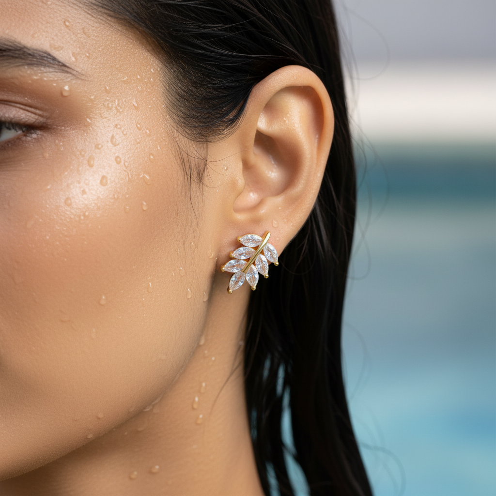 Gold Leaf Marquise Crystal Earrings