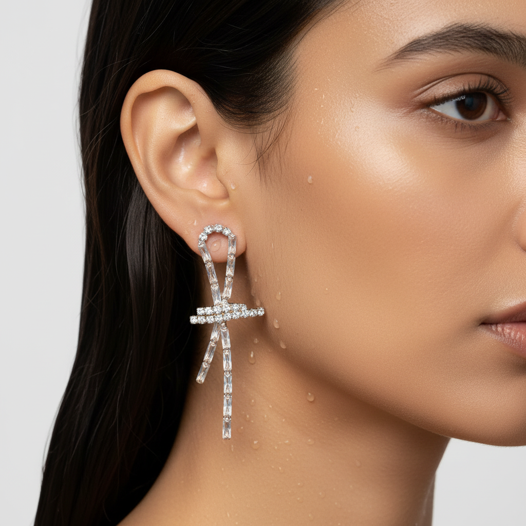 Crystal Ribbon Bow Earrings