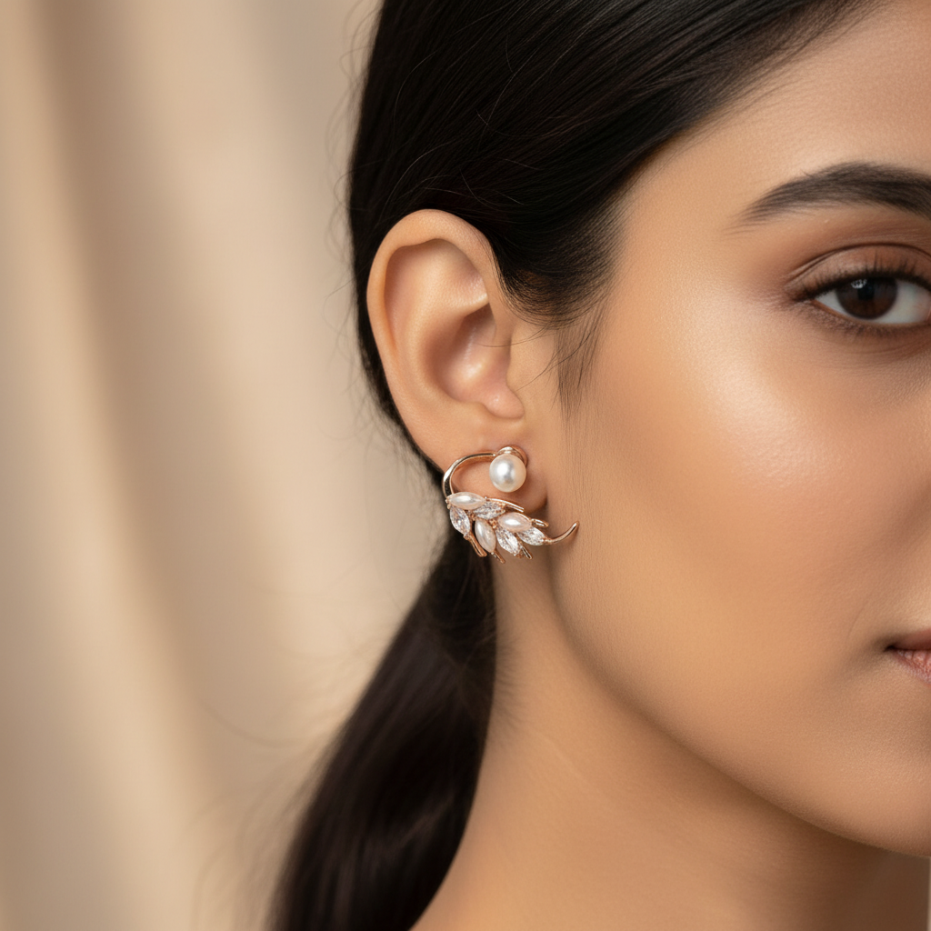 Graceful Vine Pearl Stud Earrings