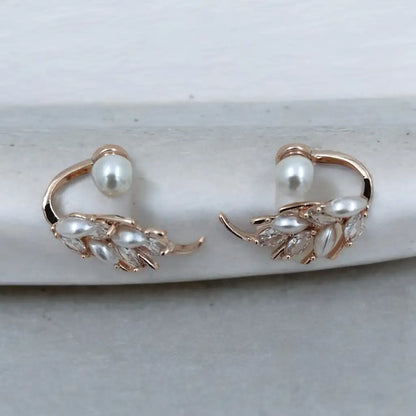 Graceful Vine Pearl Stud Earrings