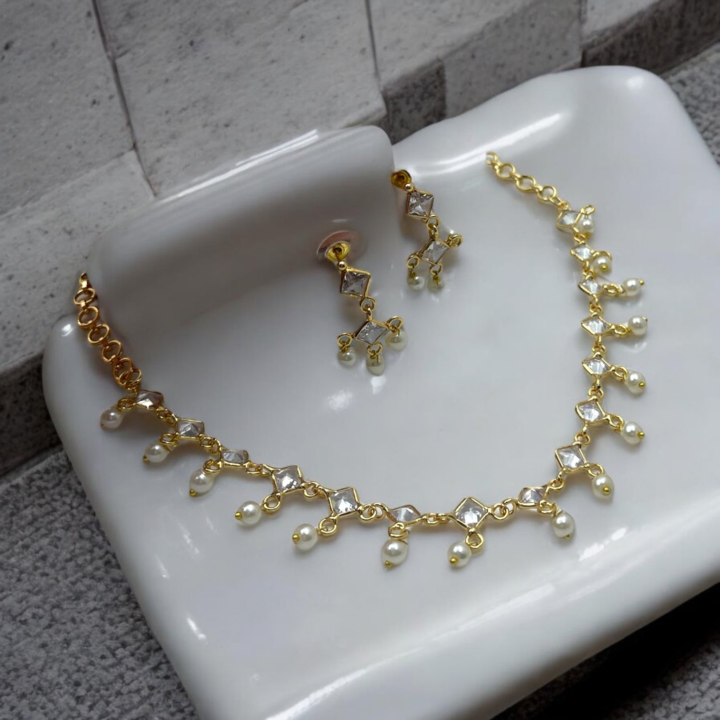 ✨🌿 "Pearl Dewdrop" Necklace Set 🌙💖