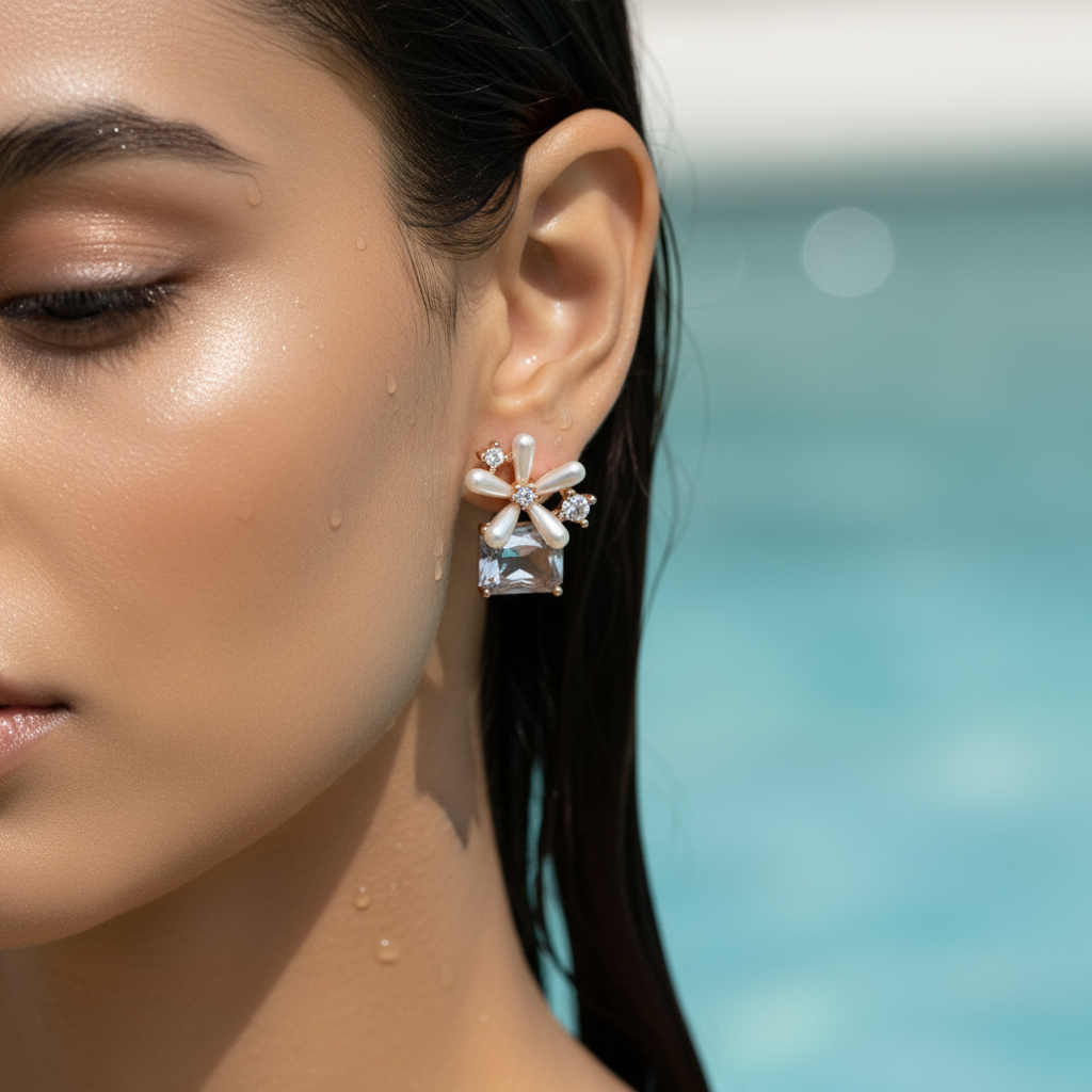 Floral Pearl and Crystal Stud Earrings