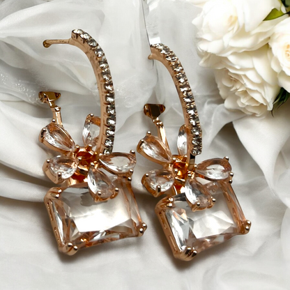 Floral Crystal Drop Earrings