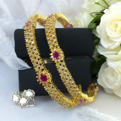 Majestic Ruby & Crystal Bangle Set