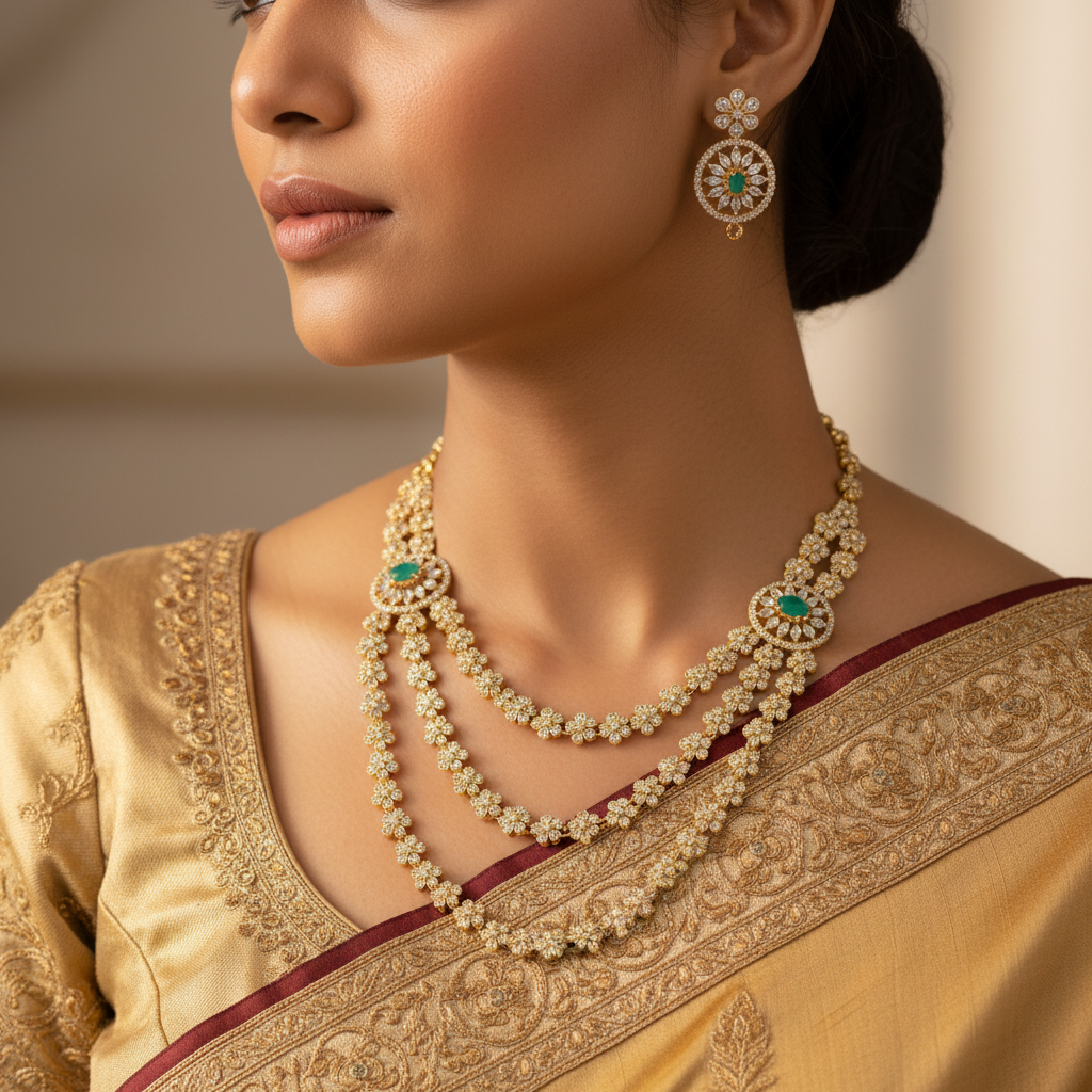Emerald Bloom Necklace and Earrings Set