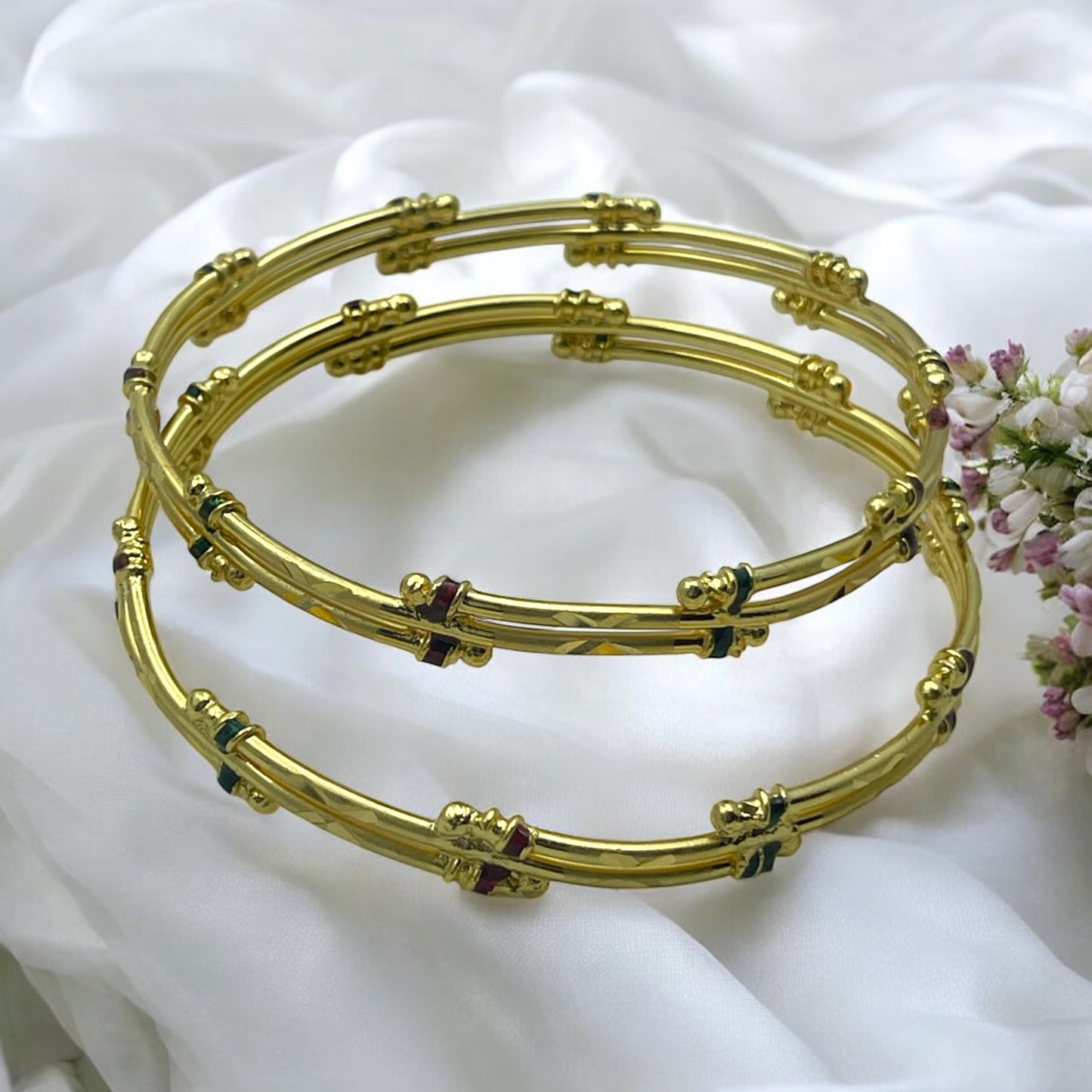 💛💚❤️ "Manasa Bandhan" 18K Gold Bangle Set ❤️💚💛