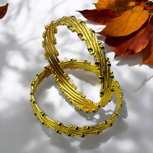 ✨ "Ratna Pankhi" 18K Gold Bangle Set ✨