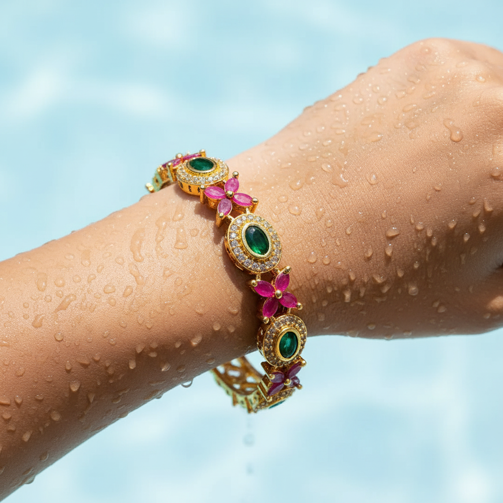 Majestic Floral Gemstone Bangle Set