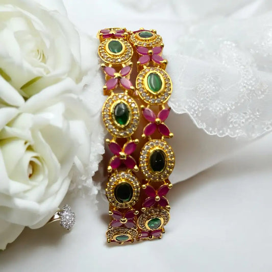 Majestic Floral Gemstone Bangle Set