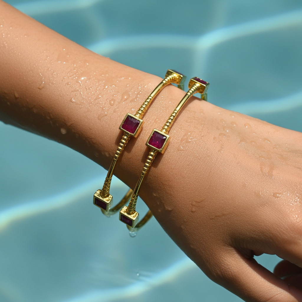 Minimalist Ruby Gold Bangle Set