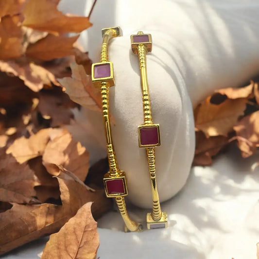 Minimalist Ruby Gold Bangle Set