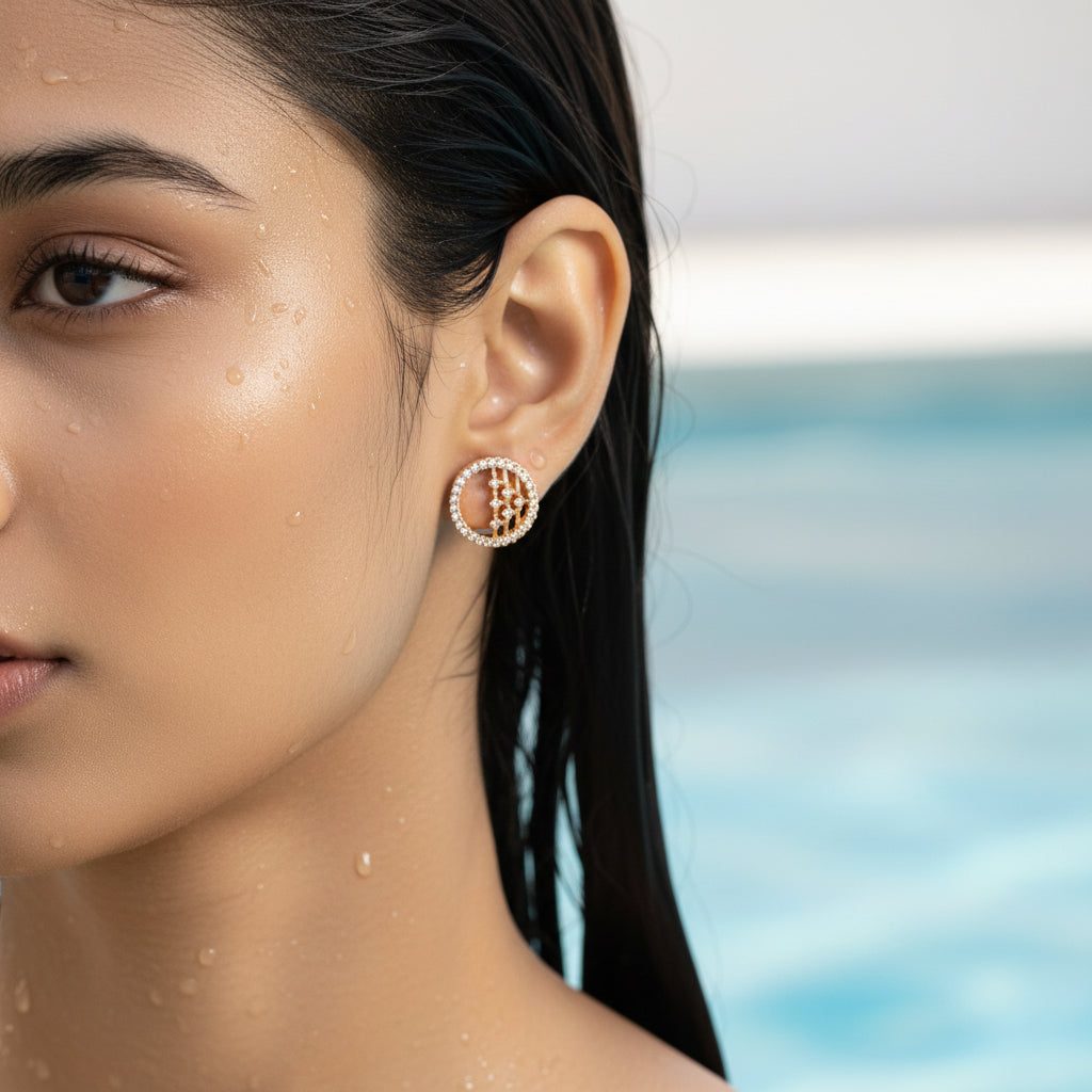 Blossom Halo CZ Circle Stud gold hoop earring