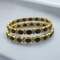 Classic Oval Stone & Crystal Gold Bangle Set