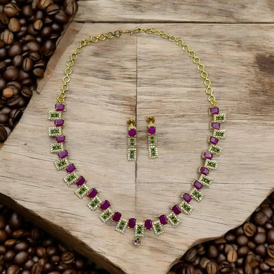 Ruby Elegance Necklace and Earrings Set