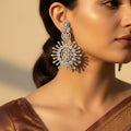 Silver Celestial Bloom Crystal Statement Earrings