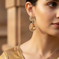 Gold teardrop Champagne Crystal Halo Drop Statement Earrings