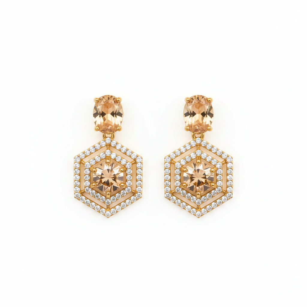Champagne Hexa Glow Statement Earrings