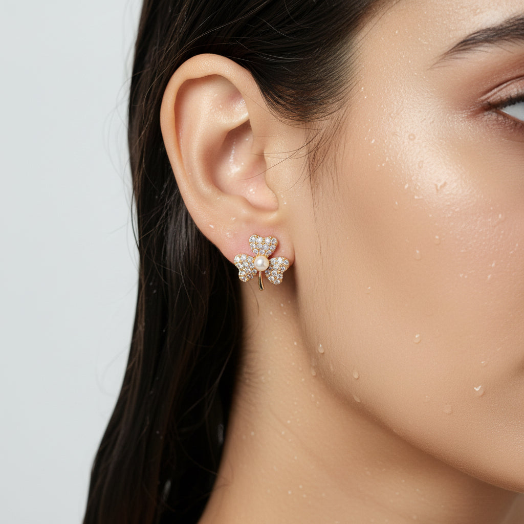 Charming Floral gold bow-shaped earring