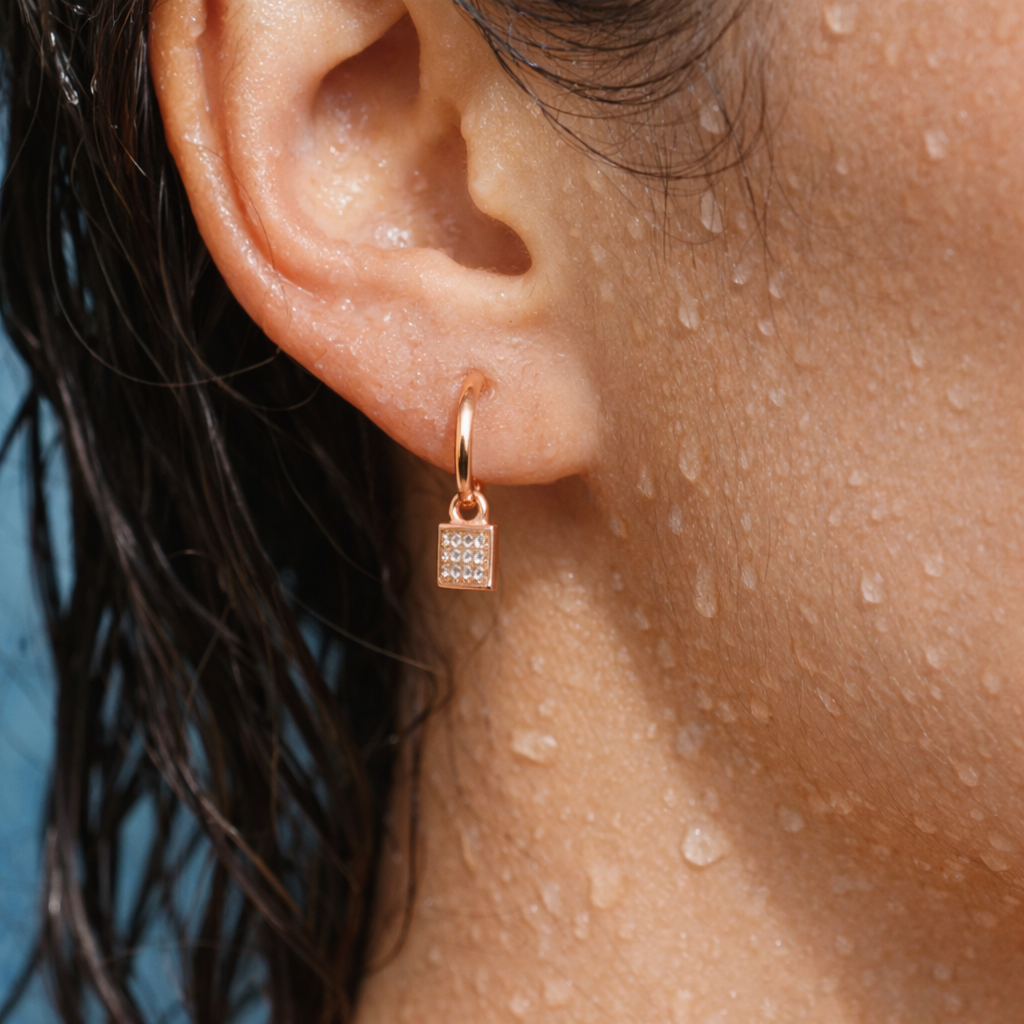 Rose Gold Square Charm Hoops