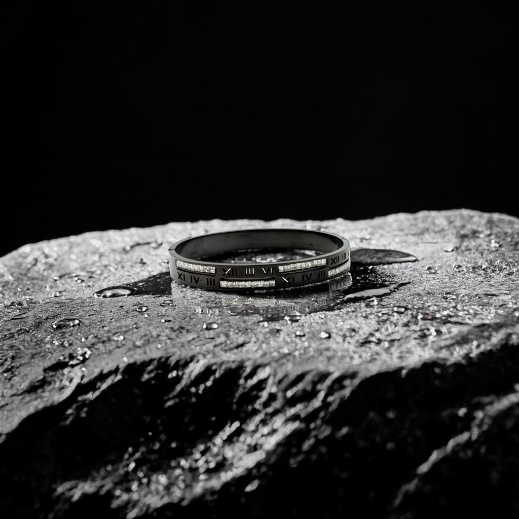 Bracelet with Roman numeral design on a textured surface