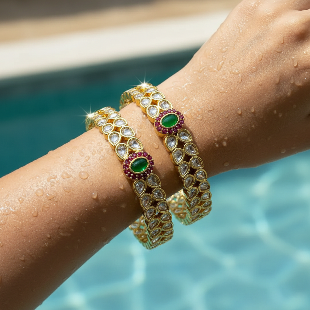 Regal Teardrop Kundan Bangle Set
