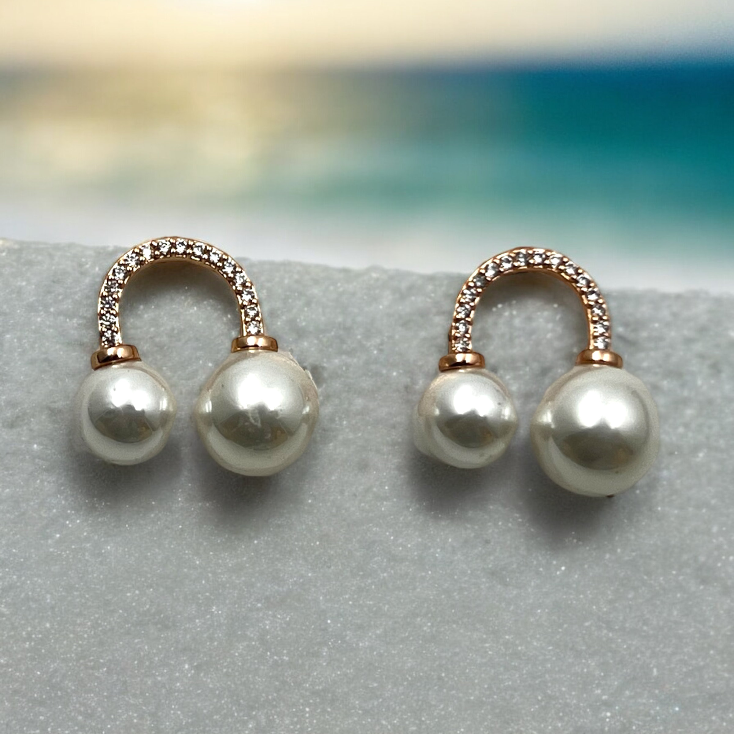 Double Pearl Arc Earrings