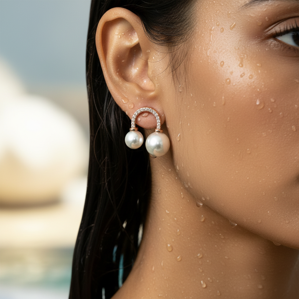 Double Pearl Arc Earrings