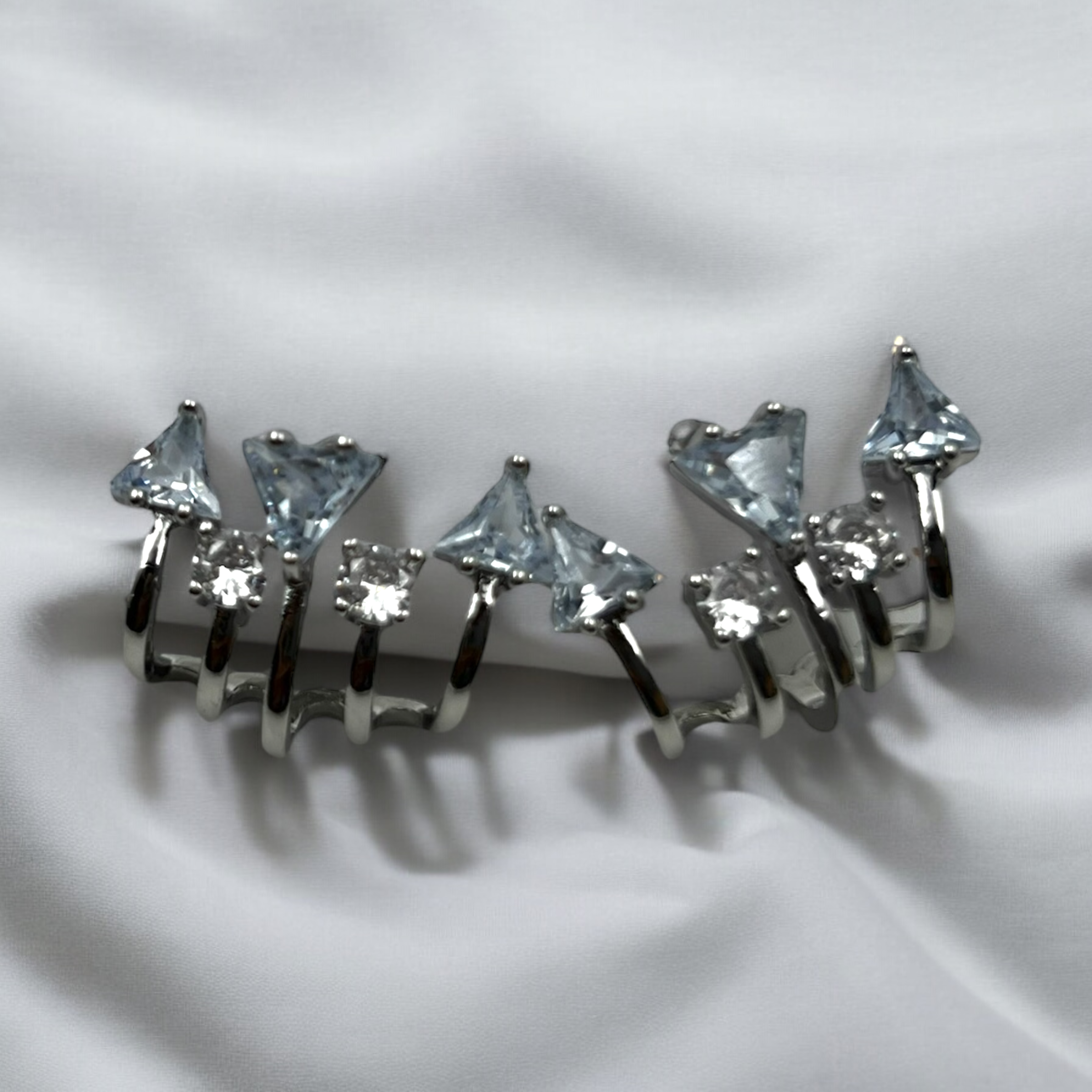 Silver Geometric Multi-Crystal Earrings