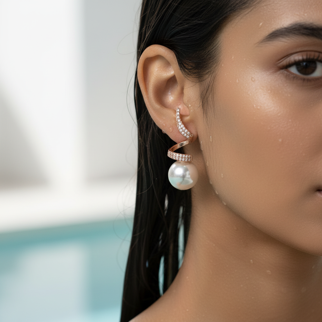 Spiral Pearl Drop Earrings
