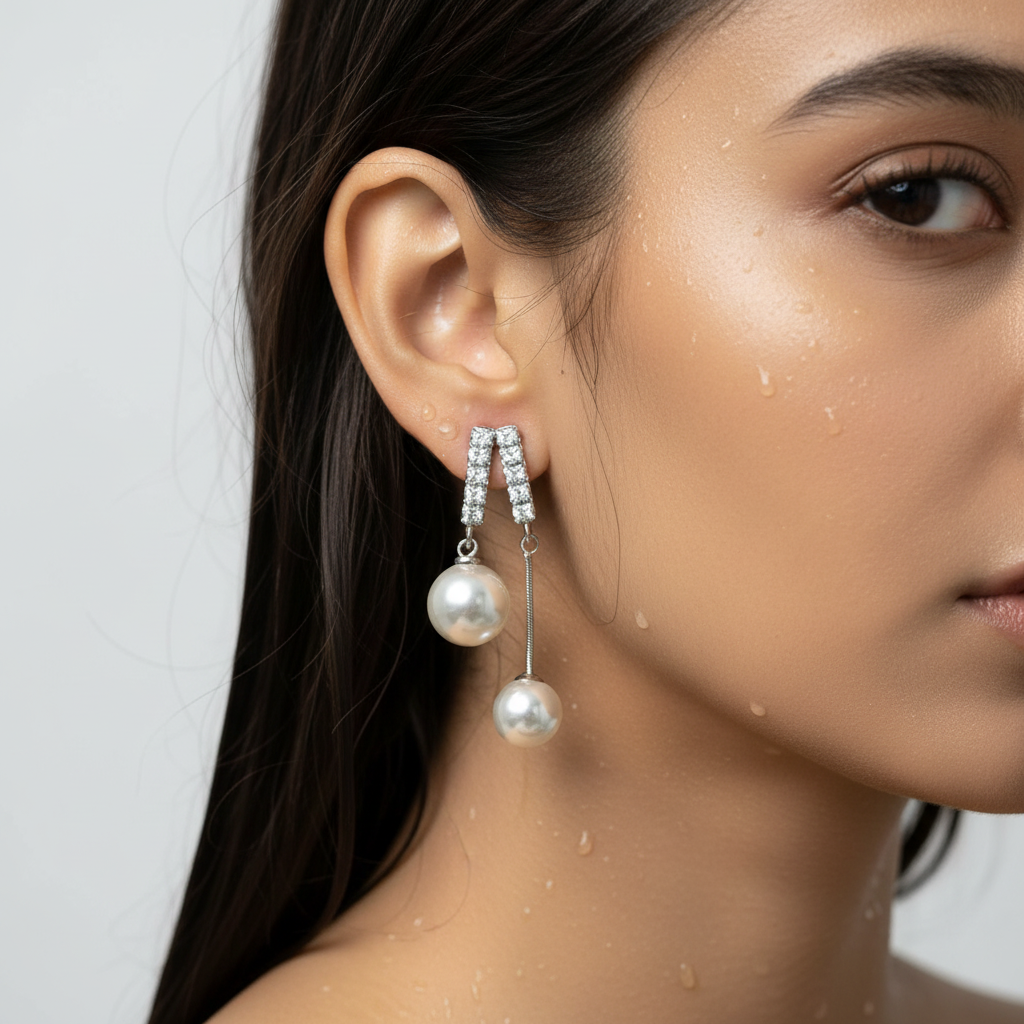 Silver Crystal and Pearl Drop Earrings