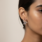 Rose Gold Ribbon and Pearl Crystal Earrings