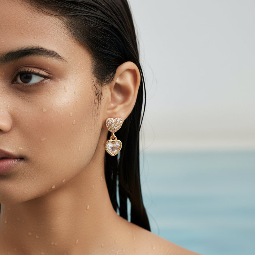 Heart-shaped gold Double Heart Spark Drop Earrings