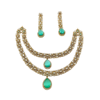 Jewelry set with necklace and earrings featuring turquoise stones on a white background