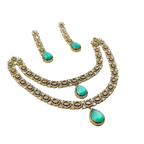 Jewelry set with necklace and earrings featuring turquoise stones on a white background