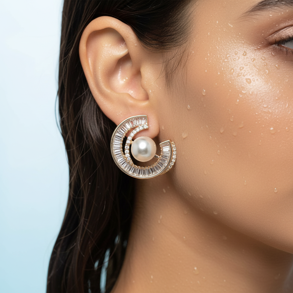 Luxe Crescent Pearl Stud Earrings