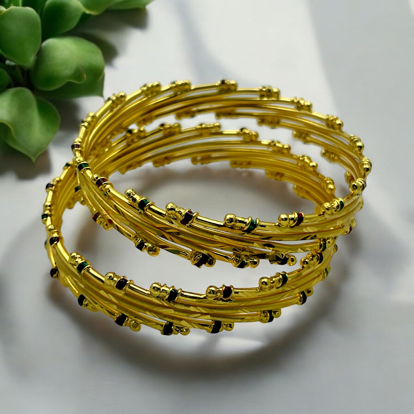 ✨ "Ratna Pankhi" 18K Gold Bangle Set ✨