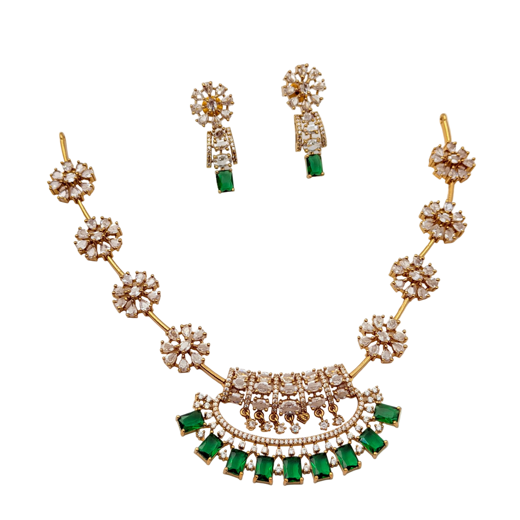 Emerald Arc Floral Necklace Set