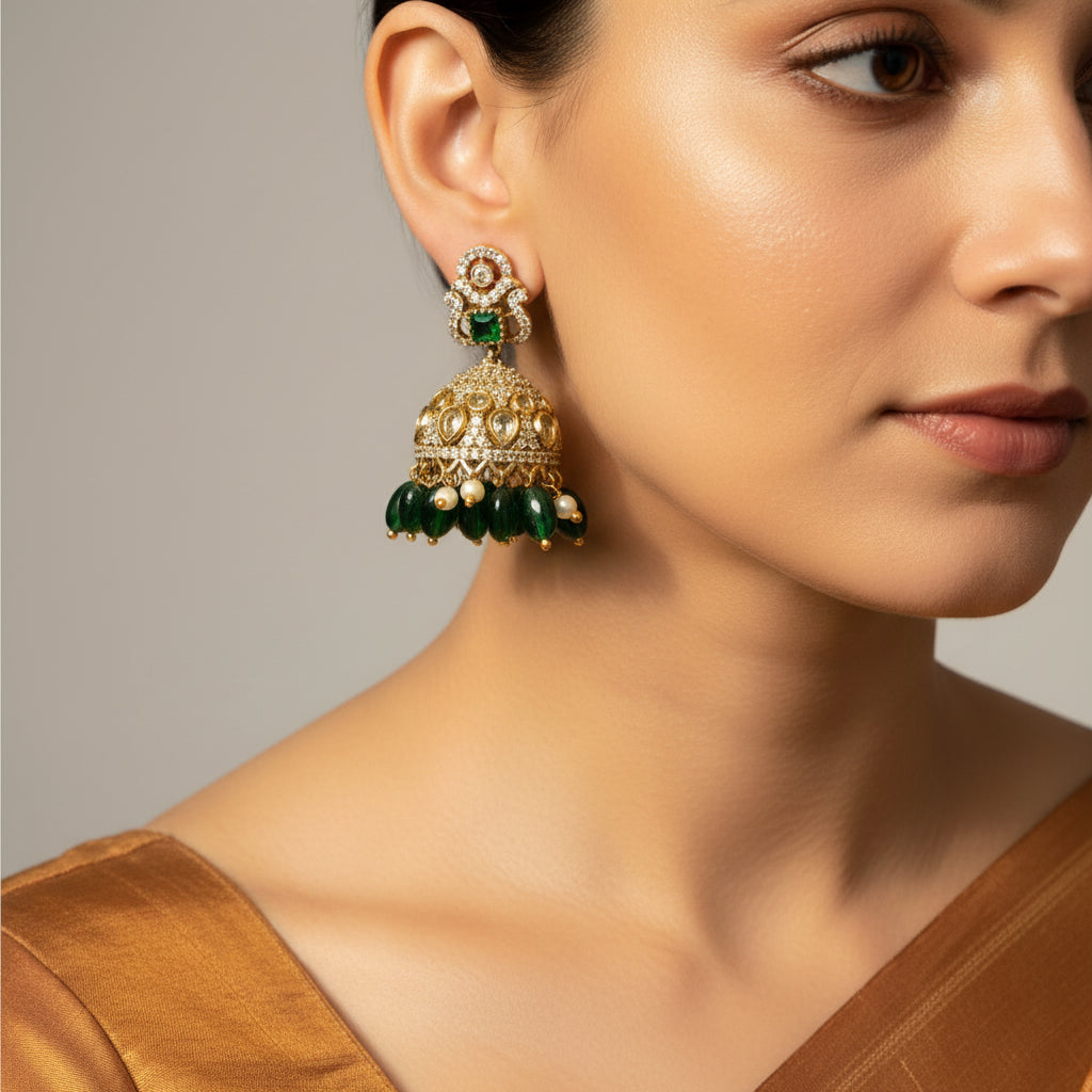 Gold and green earrings