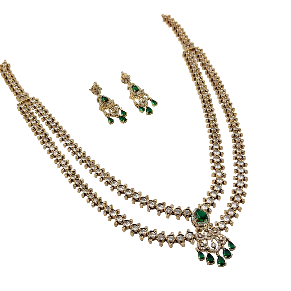 Jewelry set with a necklace and earrings on a white background