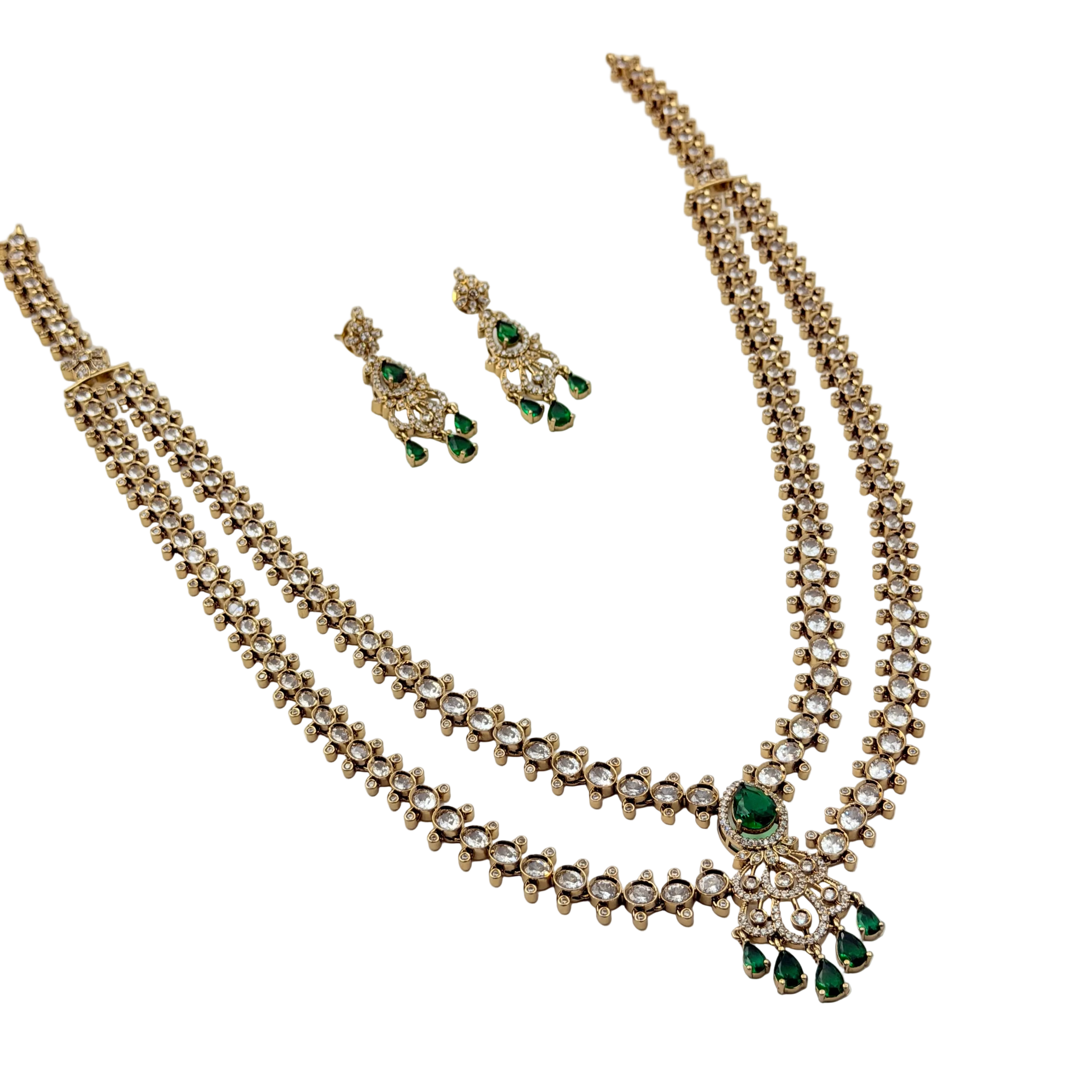 Jewelry set with a necklace and earrings on a white background